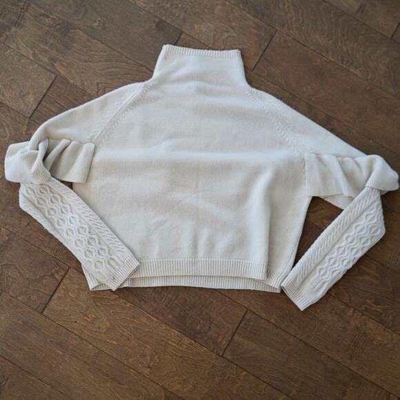 Naadam Volta Ruffle Mock Neck Cable Pullover Sweater Cream Womens Size Medium - Picture 4 of 8